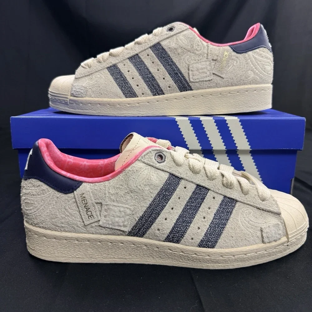 Size 9 Adidas Superstar 82 X Menace Men's Sneakers 'Wonder White Dark Blue'
